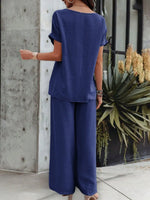Round Neck Short Sleeve Top and Pants Set
