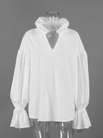 Notched Flounce Sleeve Blouse