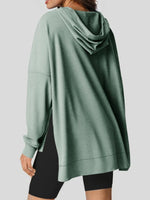 Slit Drawstring Waffle Knit Hoodie