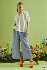 Umgee Linen Blend Striped Wide Leg Pants