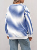 Striped Round Neck Oversized Casual Sweatshirt