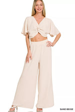 Zenana Woven Airflow Twisted Top & Wide Leg Pants Set
