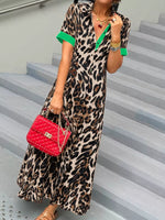 Leopard Print Button-Down Dress with Contrast Trim