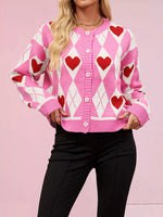Argyle Heart Pattern Button-Up Knit Cardigan
