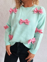 Bow Round Neck Long Sleeve Sweater