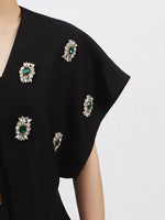 Plus Size Rhinestone Relaxed Fit Vest Coat