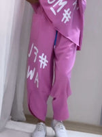 Full Size Letter Round Neck Tee and Drawstring Pants Set Plus Size