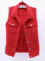 Full Size Sleeveless Frayed Denim Vest Jacket Plus Size
