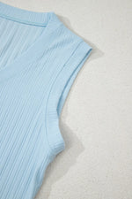 Summer Ribbed Sleeveless Drawstring Romper