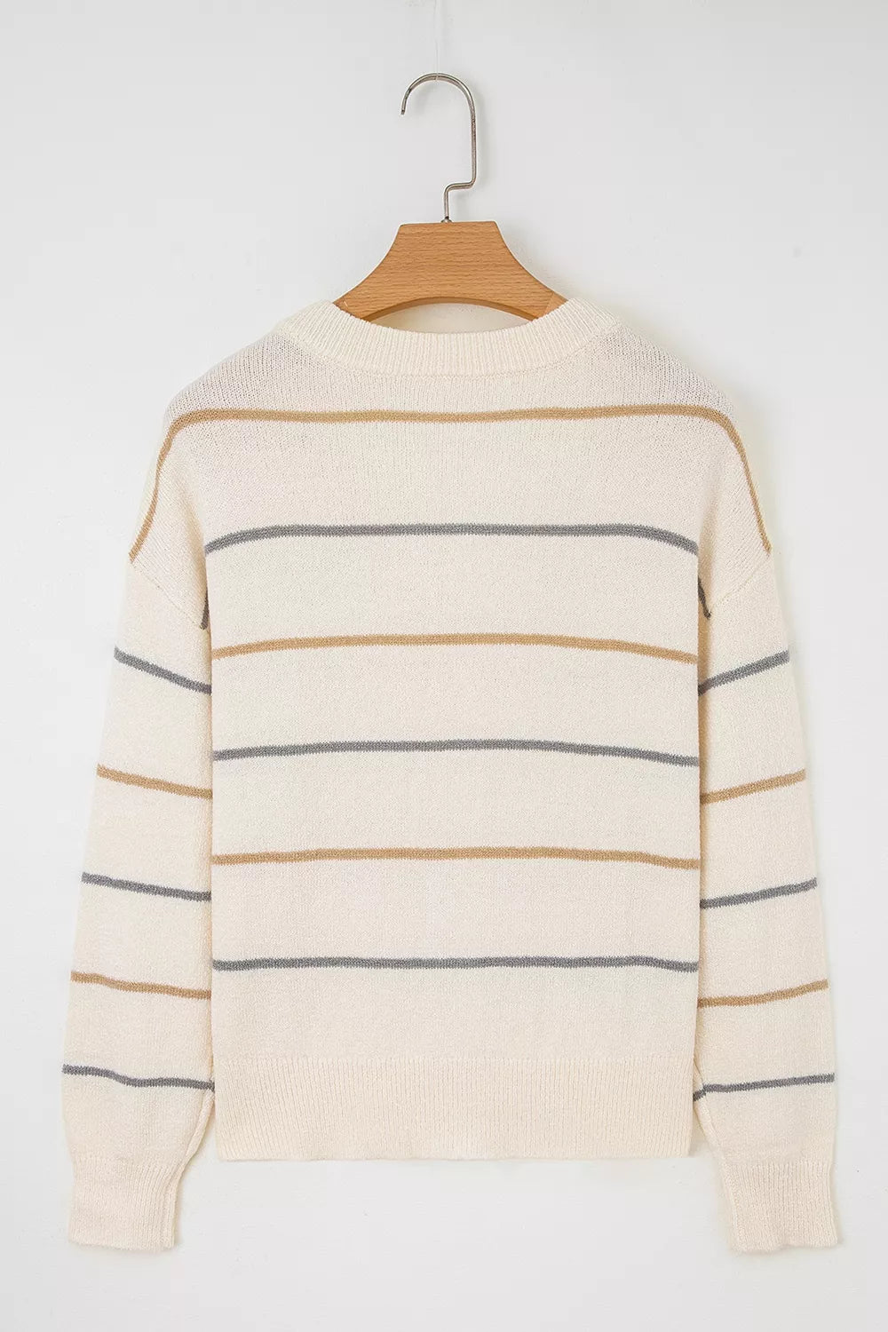Striped V-Neck Button-Up Cardigan