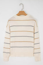 Striped V-Neck Button-Up Cardigan