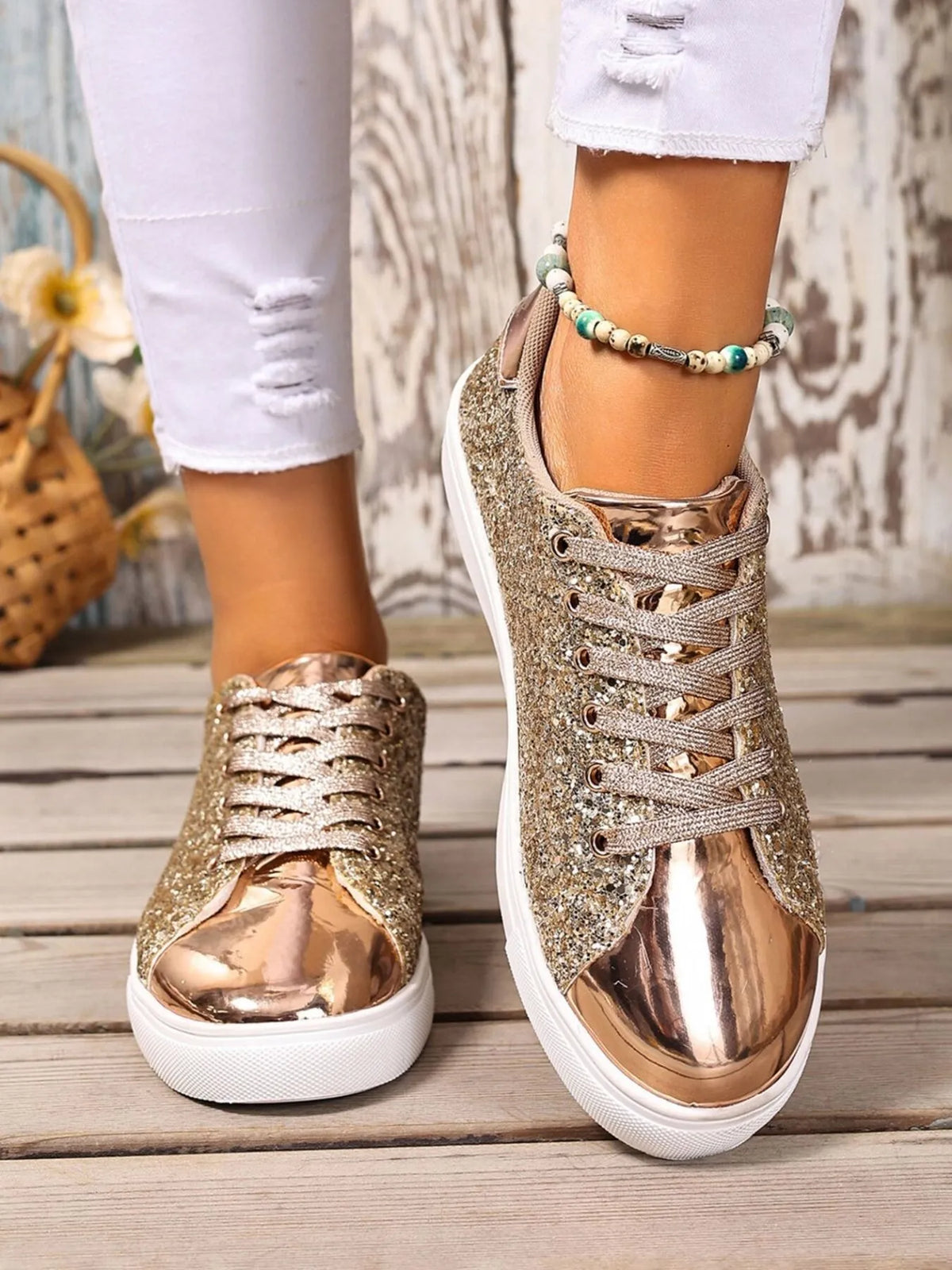 Sequin Lace Up Sneakers