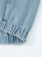 Elastic Edge Collared Zip Up Denim Jacket With Pocket