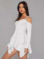 Full Size Ruffle Hem Tie Shoulder Mini Dress Plus Size
