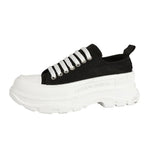 Canvas Lace Up Mid-Heel Platform Sneakers