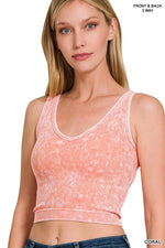 Zenana 2 Way Neckline Washed Ribbed Seamless Tank Top