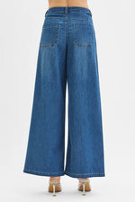 RISEN Mid Rise Fit Wide Leg Knit Denim Look Jeans
