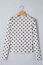 Polka Dot Mesh Long Sleeve Stand Neck Sheath Top