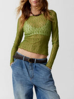 Lace Boat Neck Long Sleeve Blouse