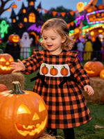 Children's Halloween Plaid Pumpkin Smocked Dress