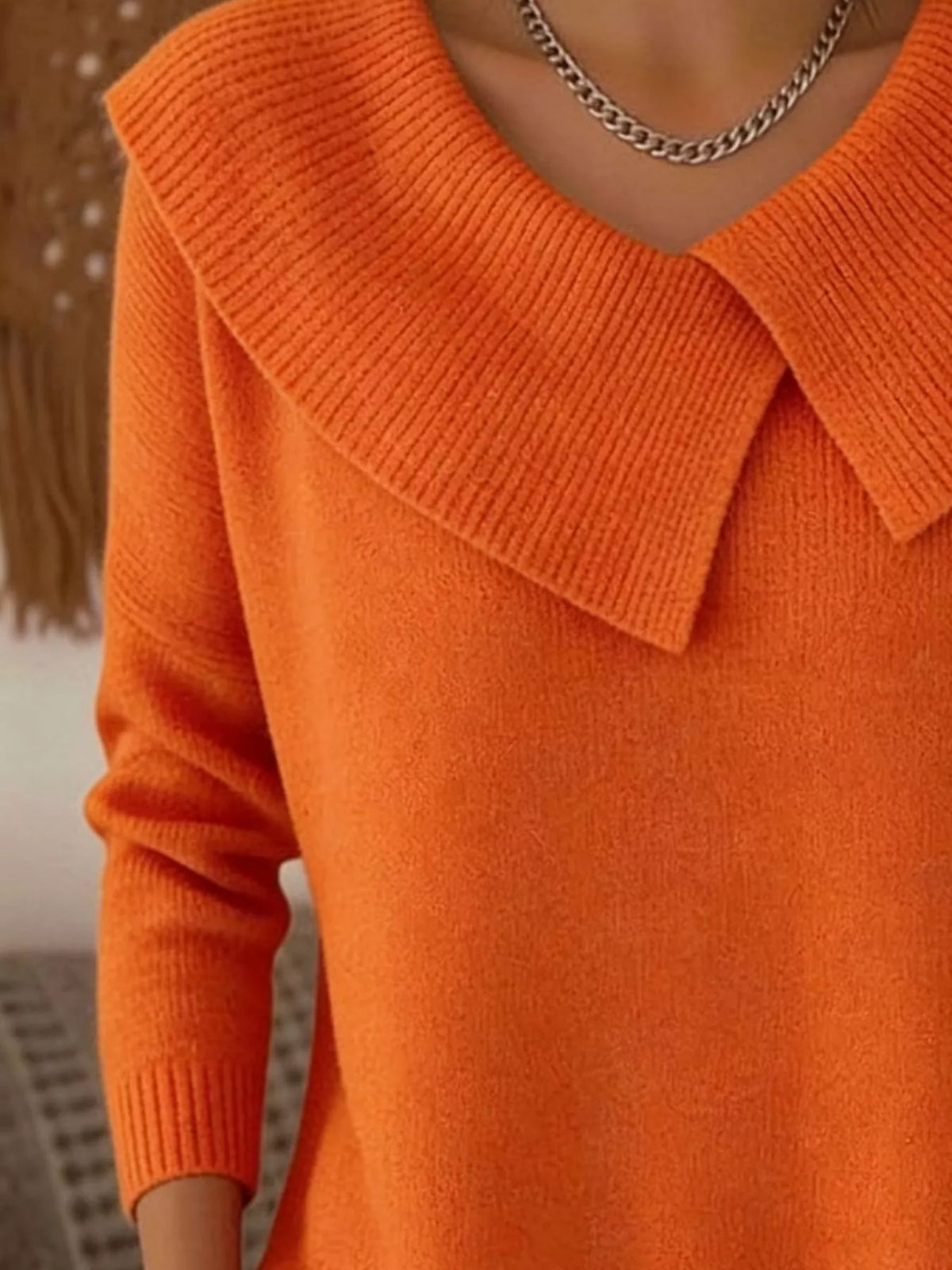 Full Size Solid Color Ribbed Hem Sweater Plus Size