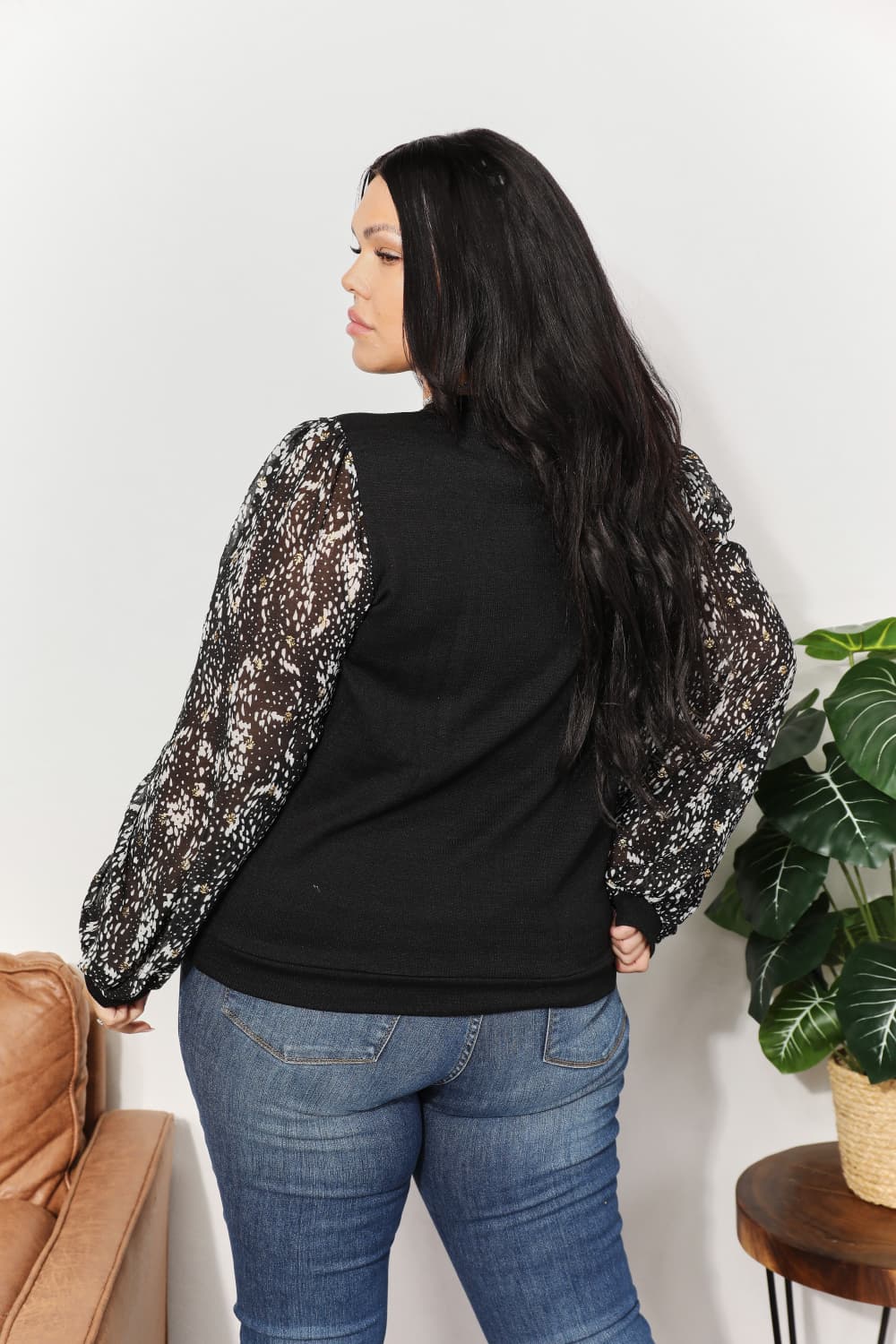 And The WhyFull Size Foil Printed Sleeve Top