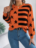 Stars and Stripes Pattern Casual Round Neck Sweater