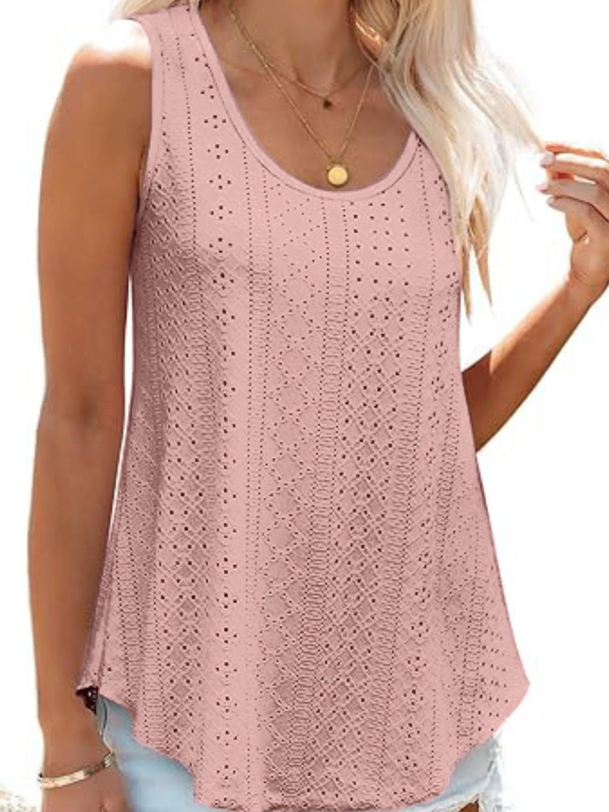 Eyelet Scoop Neck Tank