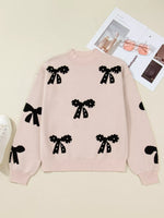 Pearl Embellished Bow Pattern Loose Sweater