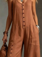 Full Size Sleeveless Button-Down Wide-Leg Jumpsuit Plus Size