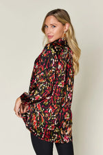 Double Take Full Size Printed Button Up Long Sleeve Shirt
