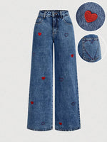 Embroidered Heart Wide-Leg Jeans