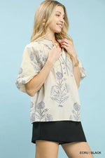 Umgee Floral Print V-Neck Top