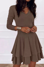 Layered Long Sleeve V-Neck Mini Dress
