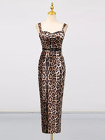Leopard Print Bodycon Back Slit Midi Dress
