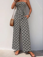 Perfee Printed Smocked Sleeveless Jumpsuit