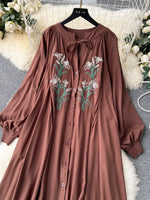 Floral Button Front Long Sleeve Dress