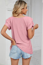 Eyelet V-Neck Short Sleeve T-Shirt