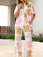Printed Button Up Shirt and Pants Set