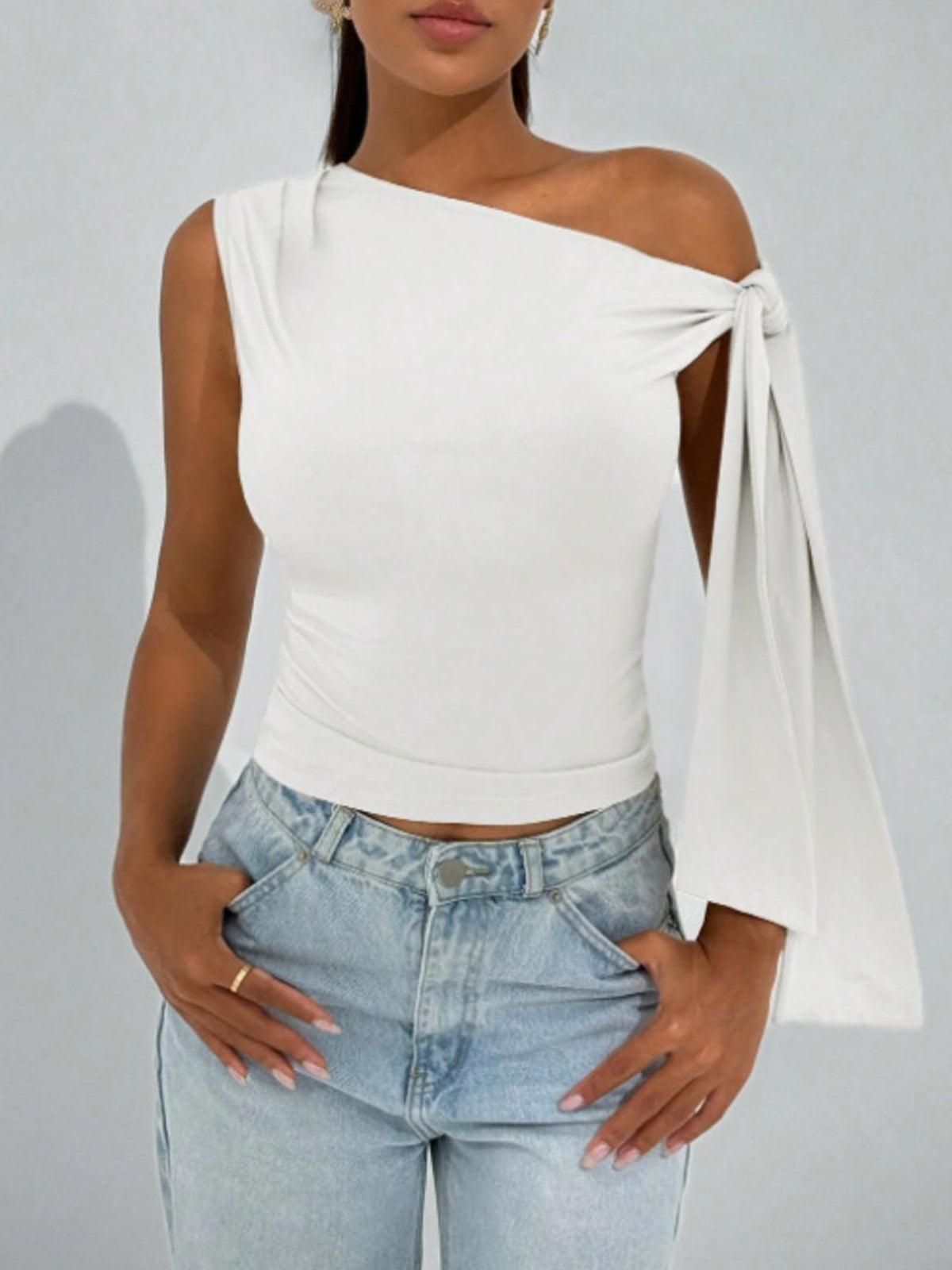 One-Shoulder Tie Detail Top