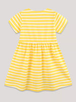 Children's Striped Bunny Embroidered Button-Front Dress