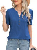 Full Size Notched Short Sleeve Blouse Plus Size