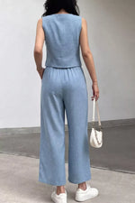 Tie Front Vest and Wide Leg Pants Set