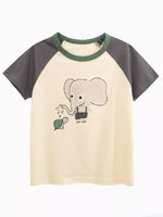 Children's Cartoon Elephant Round Neck T-Shirt