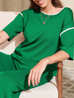 Contrast Trim T-Shirt and Drawstring Pants Set