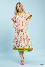 Umgee Floral Border Tiered Midi Dress