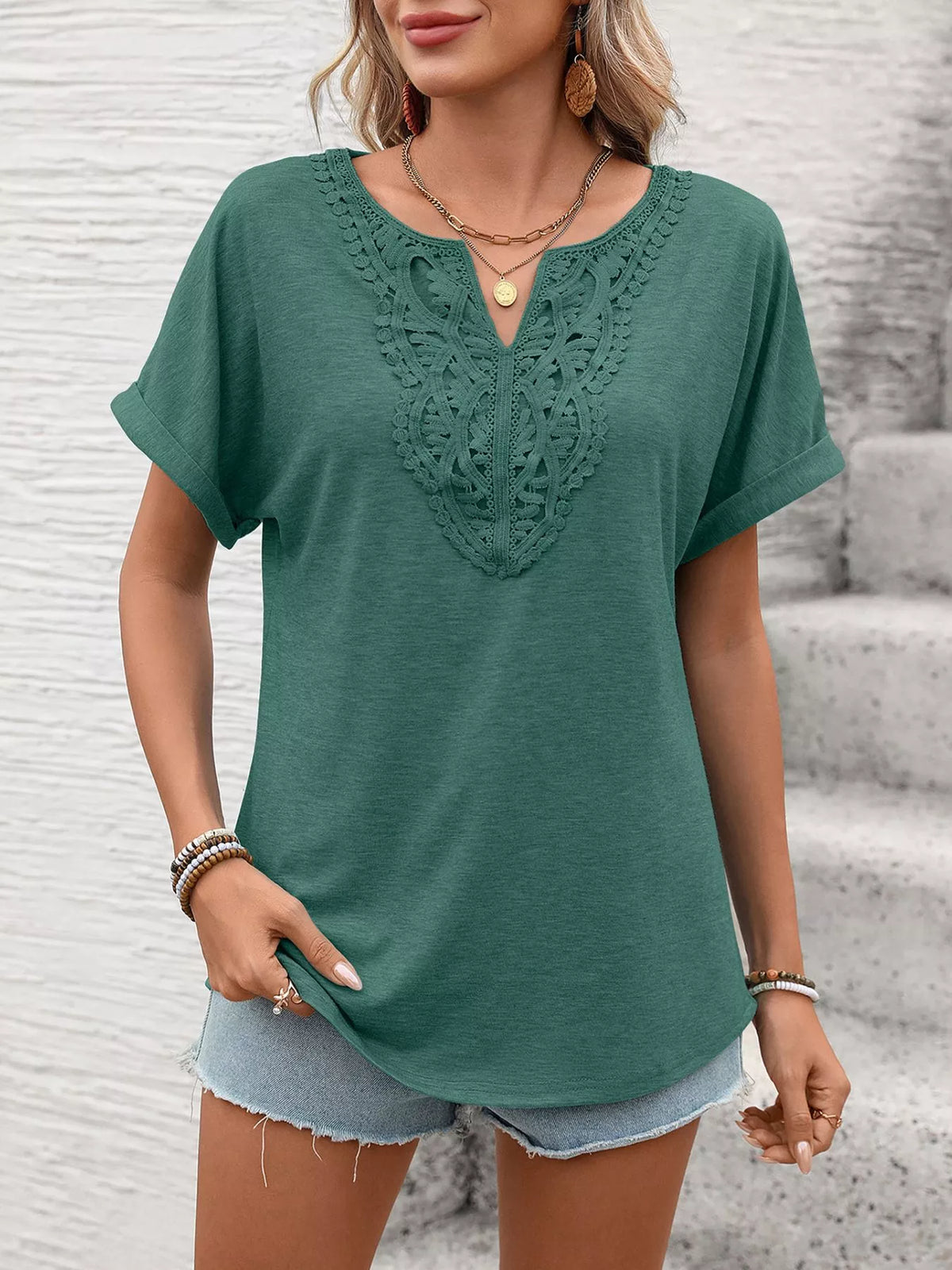 Lace Trim Short Sleeve T-Shirt