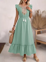 Tie Neck Ruffle Sleeve Maxi Dress