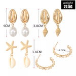4 Pair 18K Gold-Plated Shell Minimalist Earrings