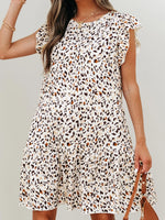 Leopard Ruffled Flutter Sleeve Keyhole Back Mini Dress